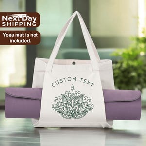 Custom Lotus Tote Bag, Personalized Yoga Mat Holder Tote Bag, Canvas Yoga Bag with Mat Holder, Organic Pilates Meditation Bag, Yoga Gifts