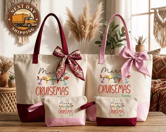 Custom Merry Cruisemas Tote Bag, Holiday Cruise Theme, Winter Markets, Seasonal Shopping, Festive Fun