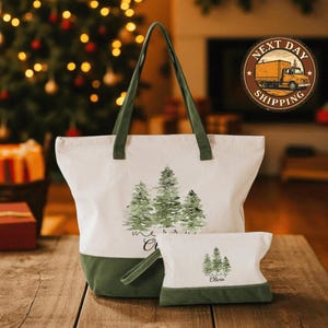Custom Watercolor Christmas Tote Bag, Merry Christmas Tree Tote Bag, Gift For Christmas, Canvas Christmas Bag, Christmas Gifts