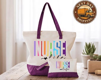 Nurse Life Canvas Tote Bag, Registered Nurse Work Tote, Nurse Essentials Bag, Healthcare Professional Tote, Medical Career Tote