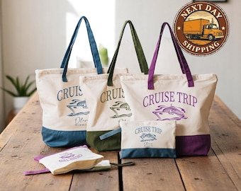 Custom Cruise Trip Canvas Tote Bag, Personalized Vacation Tote, Travel Gift Tote, Beach Trip Bag, Sailing Adventure Tote