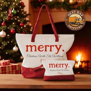 Custom Christmas Tote Bag, Merry Christmas Tote, Personalized Christmas Tote Bag, Cute Christmas Gifts, Canvas Christmas Tote Bag