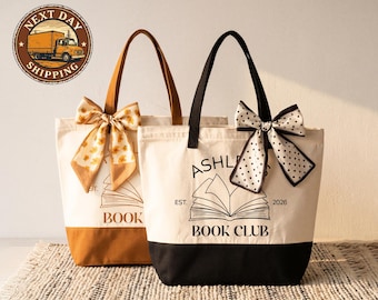 Custom Book Club Canvas Tote Bag, Reading Group Tote, Literary Gift Tote, Book Lover Essentials Bag, Personalized Library Tote