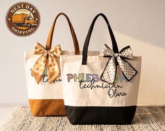 Personalized Phlebotomy Technologist Canvas Tote Bag, Blood Draw Tech Tote, Lab Work Essentials Bag, Venipuncture Gift Tote