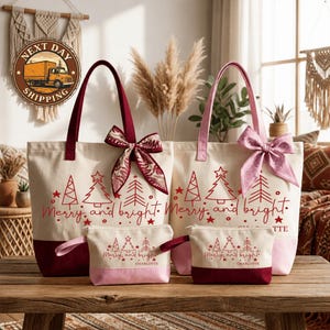 Personalized Christmas Tote Bag: Merry & Bright Canvas Gift, Family Christmas Tote Bag, Custom Christmas Gift