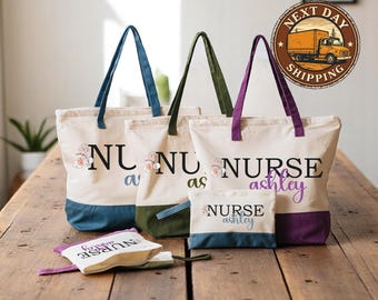 Personalized Nurse Canvas Tote Bag, Registered Nurse Work Tote, Nurse Shift Essentials Bag, Medical Care Tote, Nurse Gift Tote