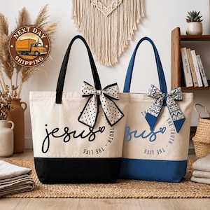 Jesus Canvas Tote Bag, Christian Faith Tote, Scripture Quote Tote, Religious Gift Bag, Inspirational Bible Tote