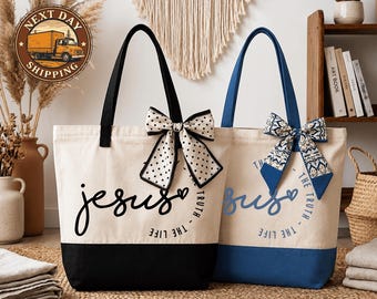 Jesus Canvas Tote Bag, Christian Faith Tote, Scripture Quote Tote, Religious Gift Bag, Inspirational Bible Tote