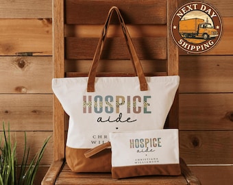 Custom Hospice Aide Canvas Tote Bag, Caregiver Work Tote, Compassionate Care Gift Bag, Healthcare Support Tote