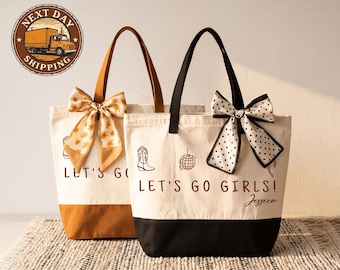 Custom Disco Cowgirl Bachelorette Canvas Tote Bag, Western Themed Party Tote, Bachelorette Squad Gift Bag, Girls Trip Tote, Last Rodeo
