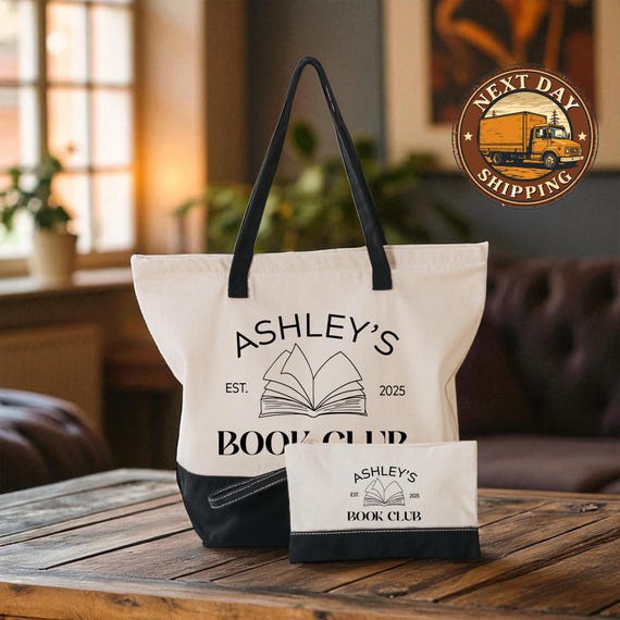 Custom Book Club Canvas Tote Bag, Reading Group Tote, Literary Gift Tote, Book Lover Essentials Bag, Personalized Library Tote
