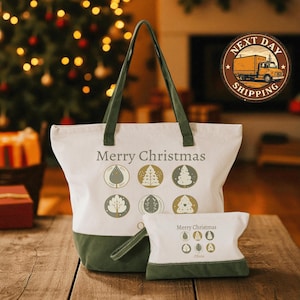Custom Christmas Tree Tote Bag, Festive Holiday Canvas Tote, Personalized Christmas Gift, Family Christmas Bag