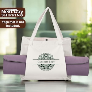 Personalized Mandala Tote Bag, Custom Yoga Mat Holder Tote Bag, Canvas Yoga Bag with Mat Holder, Organic Pilates Meditation Bag, Yoga Gifts