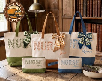 Custom Nurse Canvas Tote Bag, Registered Nurse Work Tote, Nurse Essentials Bag, Medical Care Tote, Healthcare Name Tote