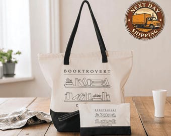 Custom Booktrovert Tote Bag, Introvert Book Lover Tote, Reading Enthusiast Gift Bag, Library Essentials Tote, Personalized Book Bag