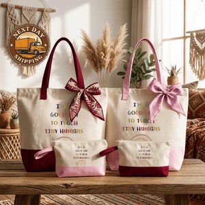 Tiny Human Tamer Canvas Tote Bag, Preschool Teacher Work Tote, Early Education Essentials Bag, Teacher Gift Tote