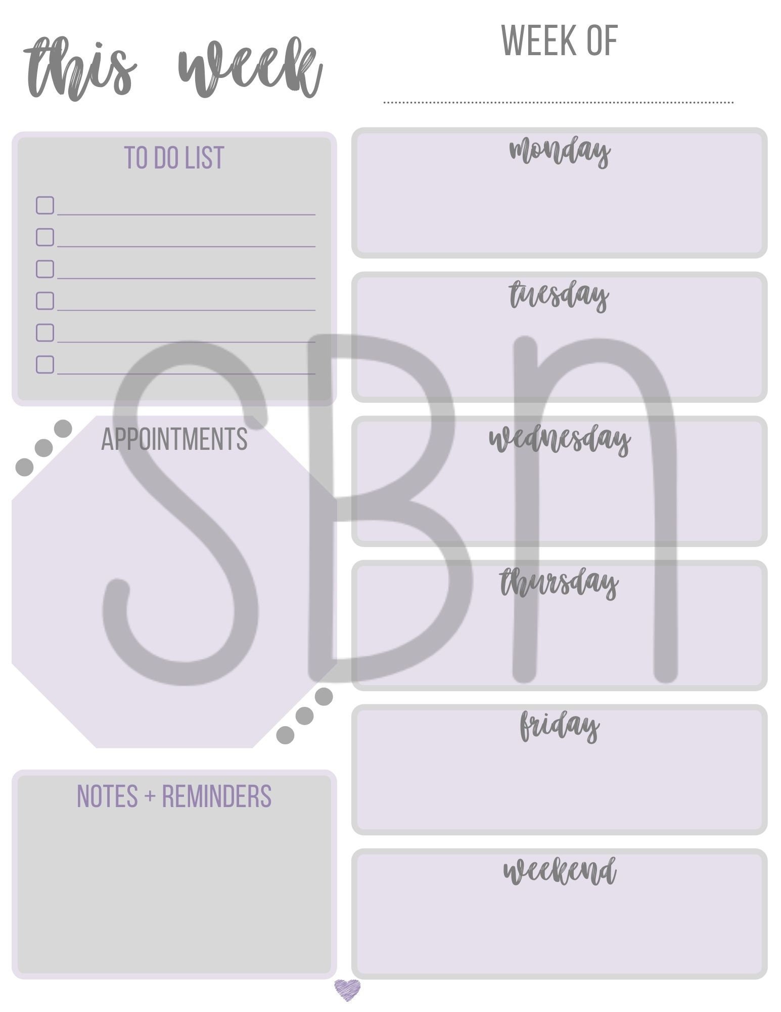 Printable Weekly Planner | Purple Planner Printable | Purple and Gray ...