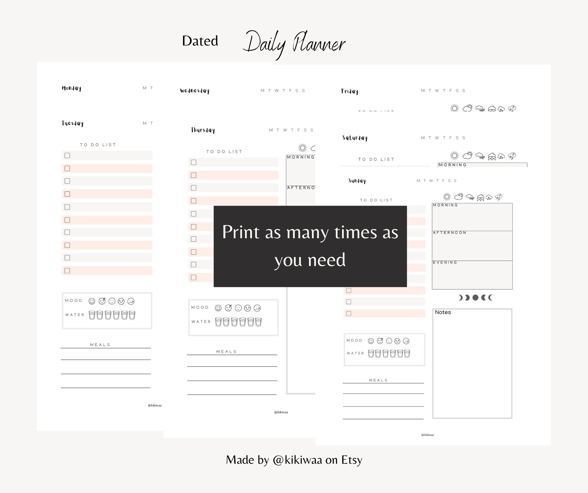 Weekly Planner Printable Year at a Glance Daily Planner Etsy