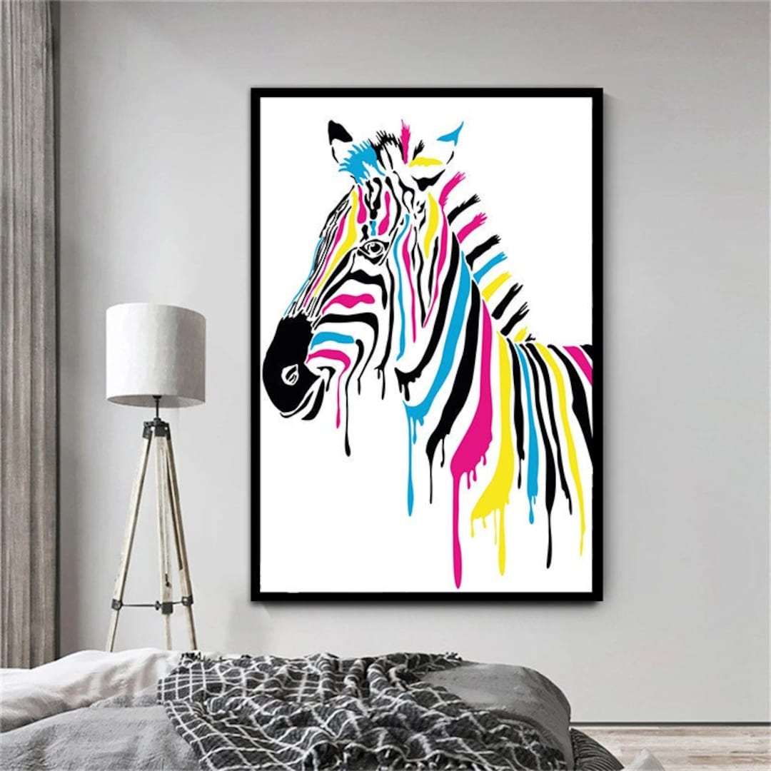 Zebra Canvas Wall Art Colorful Zebra Canvas Wall Art Cute Etsy