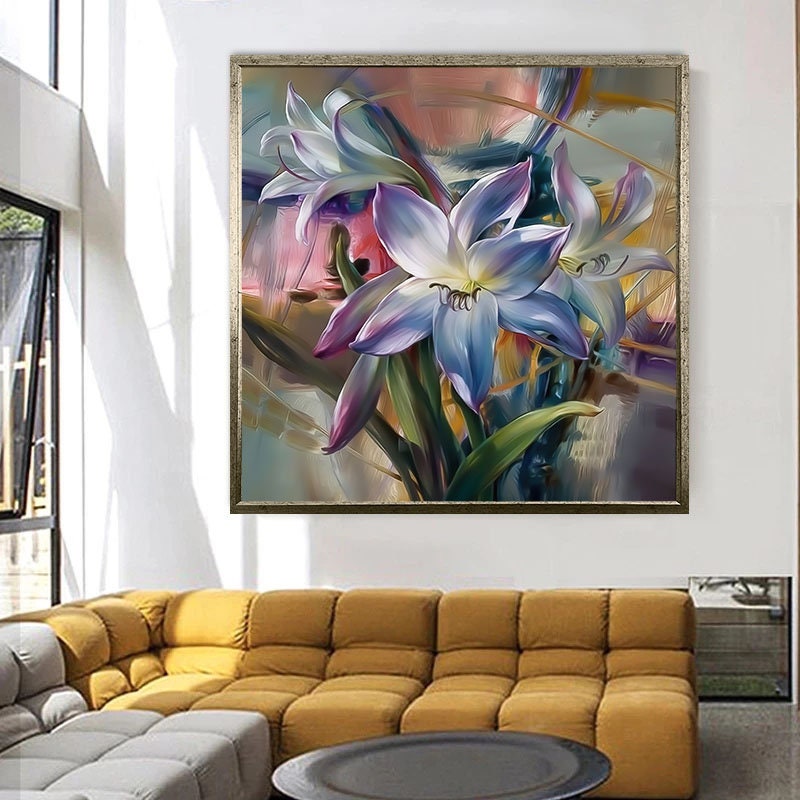 Blue White Wall Decor Lily Canvas Painting Flower Canvas - Etsy