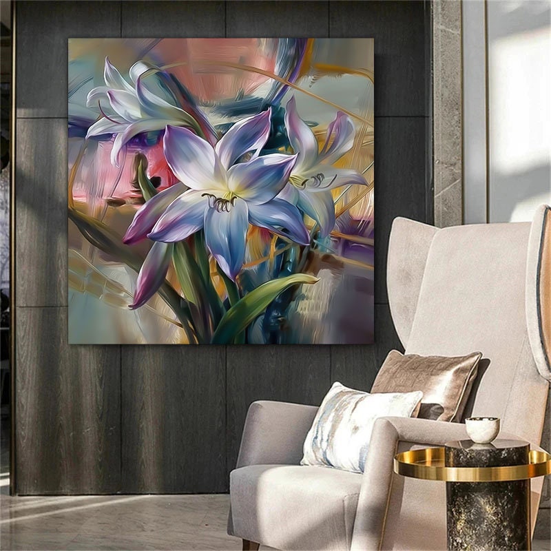 Blue White Wall Decor Lily Canvas Painting Flower Canvas - Etsy