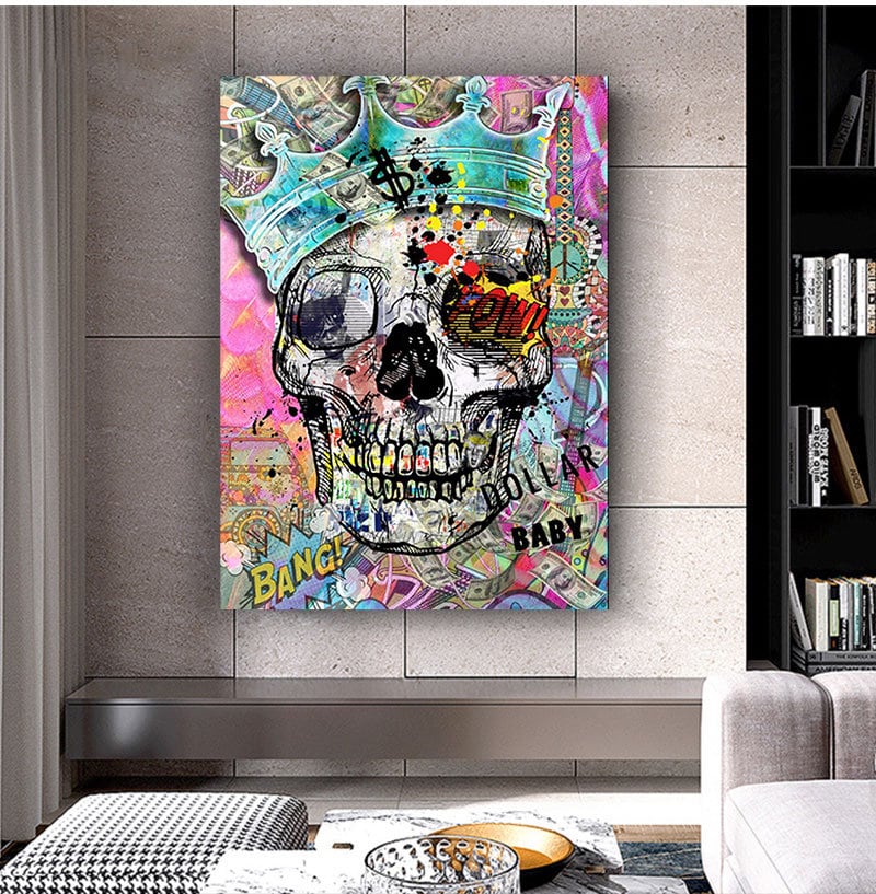 Pop Art Skull Canvas Painting Graffiti Skull Canvas Wall Art Etsy