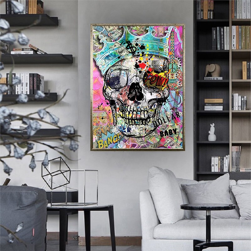 Pop Art Skull Canvas Painting Graffiti Skull Canvas Wall Art Etsy