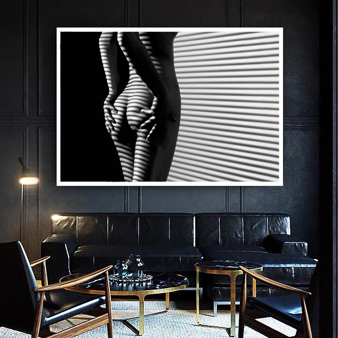 Black and White Striped Naked Woman Canvas Wall Art Sexy Etsy Finland