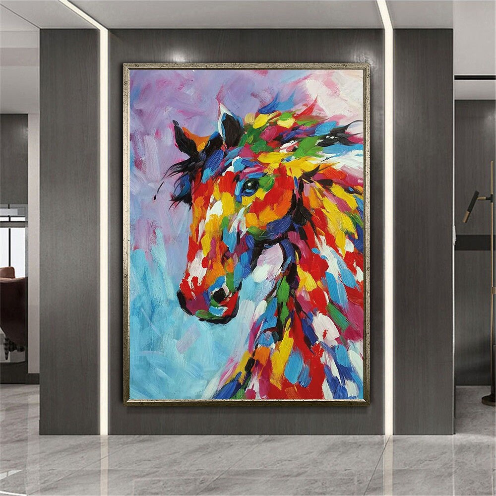 Colorful Horse Canvas Painting Horse Wall Decor White Horse Etsy