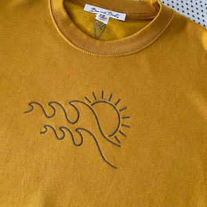 Embroidered Sun and Waves Sweatshirt, Sweatshirt, Sun, Sea, Waves, Summer, Womens, Unisex, Crew Neck, Gift, Present,
