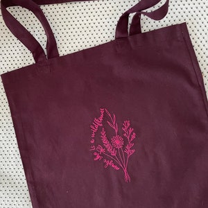 Embroidered Personalised Wildflowers Tote Bag, Plum, Wildflowers, Tote, Bag, Boo and Beast