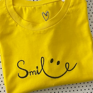Embroidered Organic Cotton Smile T-Shirt, Flowers, Smile, Happy,  Women&#39;s, Unisex, Tee, Crew Neck, Gift