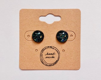 Handmade, black and gold leaf, glass effect stud earrings