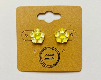 Handmade, yellow and gold rose stud earrings