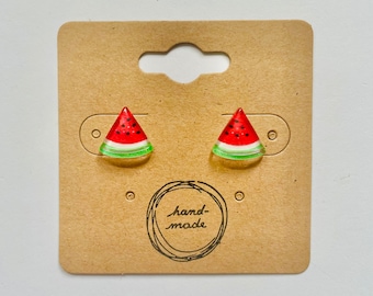 Handmade, mini watermelon stud earrings