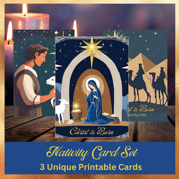 Nativity Card Set | Instant Download Printable | Christian Orthodox, Catholic Star of Bethlehem Christmas Holiday Cards
