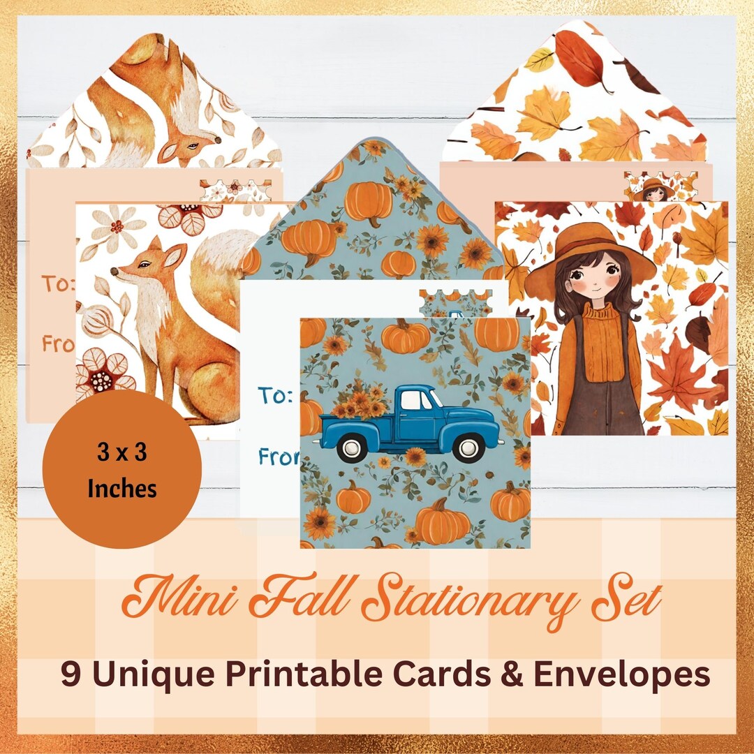Cute Printable Fall Set Mini Cards and Envelopes Digital Download for ...