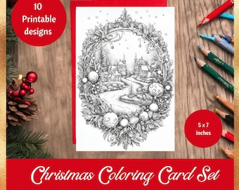 Christmas Coloring Cards: 10 Winter Wonderland Designs (Printable Digital Download)