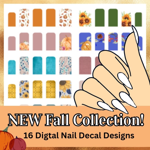 Fall Nail Art Wrap Waterslide Decal Transfer Stickers | Printable Instant Digital Download | Thanksgiving, Halloween, Fall Designs