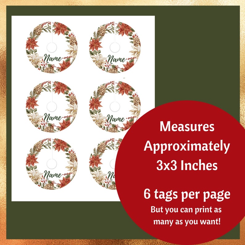 Gold Poinsettia Christmas Wine Glass Name Tag Label Etsy