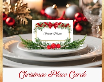 Christmas Place Cards: Printable Holiday Dinner Template (Canva)