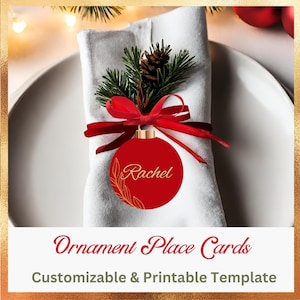 Weihnachten Ornament Serviette Tischkarte Tag | Druckbare anpassbare Canva Vorlage | Dinner Gast Namensschild Cut Out