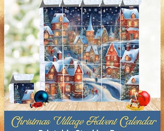 Christmas Village Advent Calendar Stacking Boxes | Printable Instant Download | DIY Holiday December Countdown