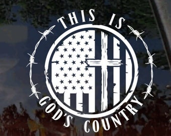 American Flag Cross Car Decal: God's Country Truck Sticker