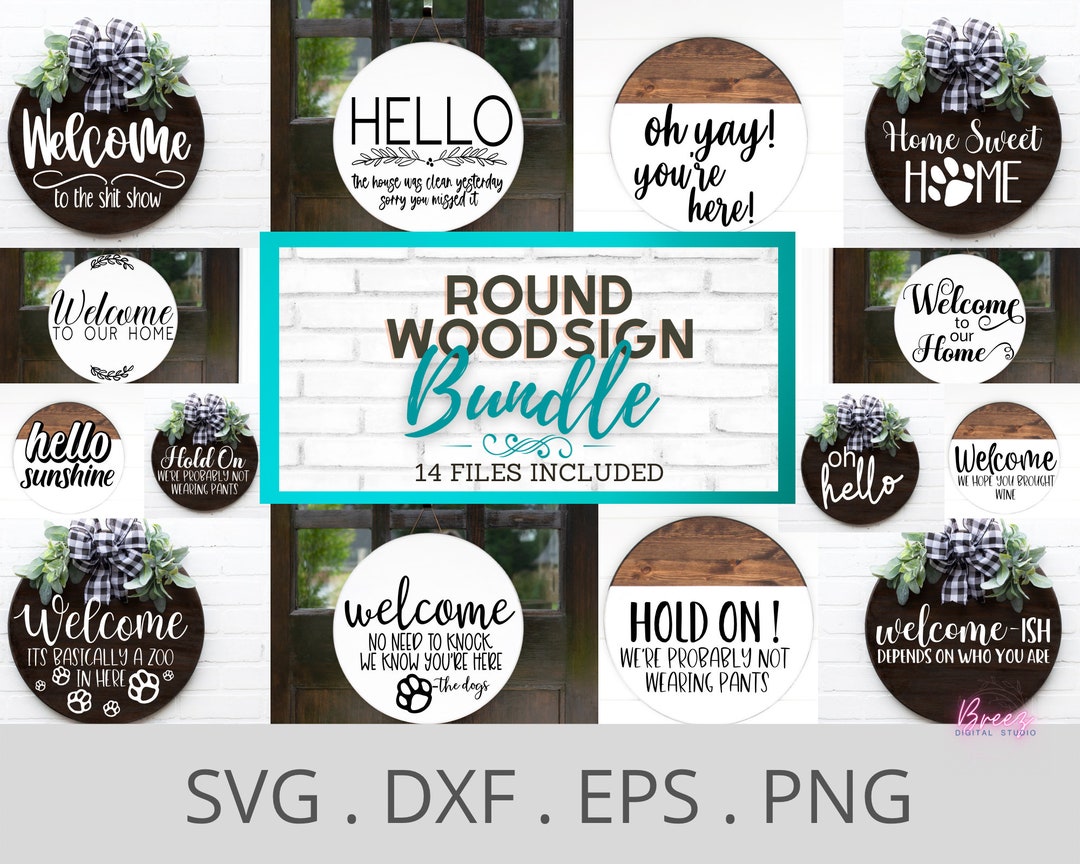 Door Hanger SVG for Cricut, Round Signs SVG Bundle, Round SVG Files ...
