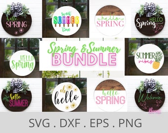 Spring welcome sign bundle, door hanger SVG, Round door sign svg, SVG bundle, farmhouse cut files for cricut