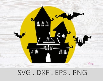 Haunted house svg, halloween haunted house cut file, haunted house clipart, haunted house printable, bats svg, digitial download, cricut