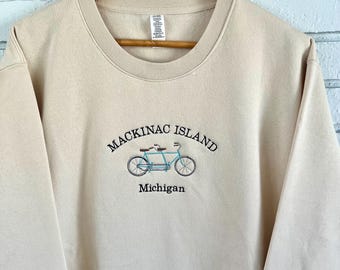 Embroidered Mackinac Island Sweatshirt: Tandem Bike Crewneck