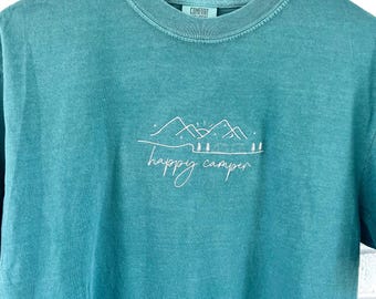 Embroidered Happy Camper Shirt: Cozy Outdoor Adventure Apparel