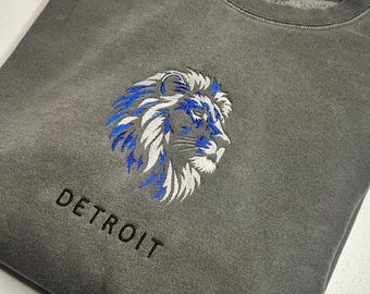 Detroit Lions Embroidered Sweatshirt or T-Shirt | Vintage Washed Crewneck | Cozy Game Day Apparel